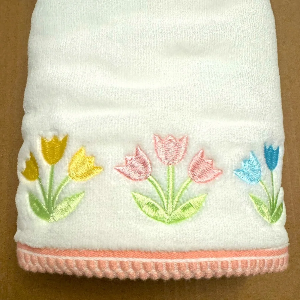 💥2pc CARO Home Hand Towel Set With Embossed Tulips - 100% Cotton (EOD) -Multi